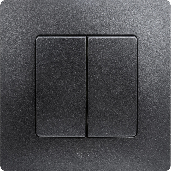 Купить Legrand Etika Антрацит Выключатель 2-клавишный, авт.клеммы, 10 AX, 250 В 672602