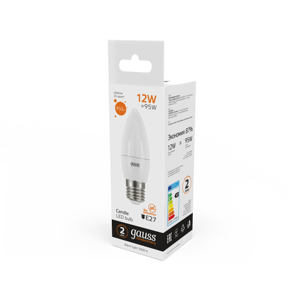 Купить Gauss Лампа Elementary Свеча 12W 950lm 3000K E27 LED 30212