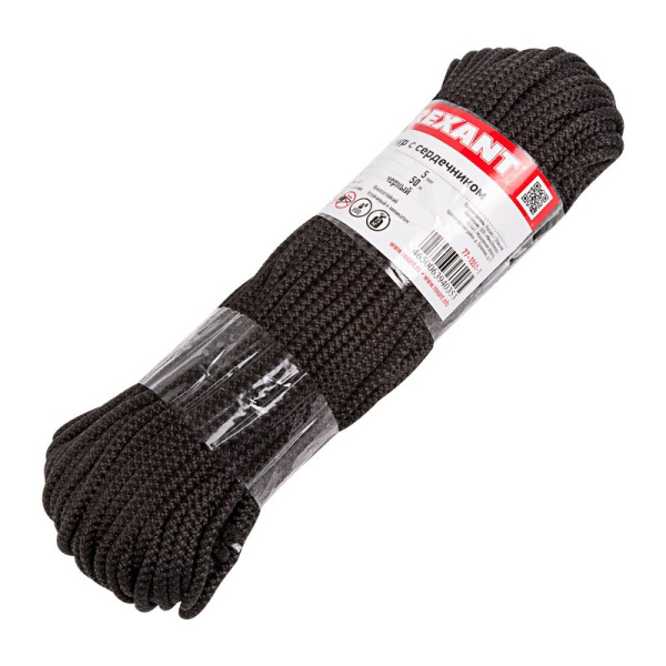 Шнур с сердечником 5мм 50м (черный) Rexant 77-1551-1