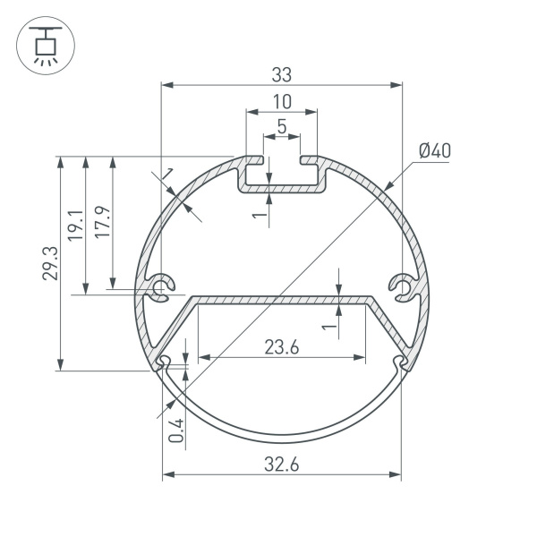 Купить Arlight Профиль с экраном SL-ROUND-D40-2500 ANOD+OPAL (Алюминий) 020473