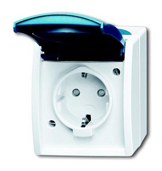 ABB Розетка с/з 16А 250В IP44 откр.монтаж, с полем для надписи, серый/сине-зелёный 2CKA002083A0848