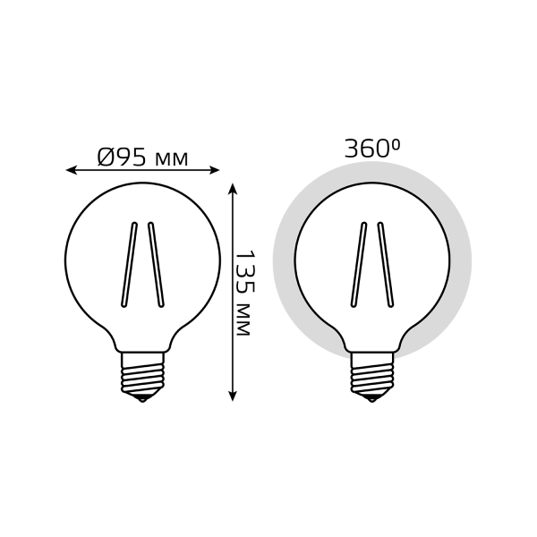 Купить Gauss Лампа Filament G95 6W 630lm 2700К Е27 LED 105802106