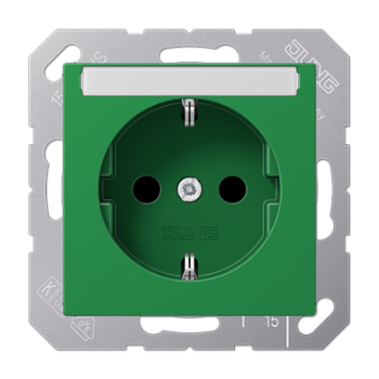 JUNG Штепсельная розетка SCHUKO 16A 250V~ с защитой от детей с полем для надписи термопласт зеленая A1520BFKINAGN