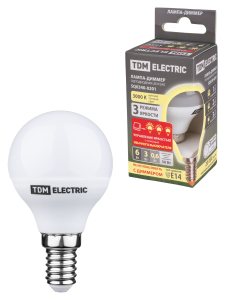 TDM Лампа светодиодная FG45-6 Вт-230 В-3000 К–E14 "Лампа-ДИММЕР" SQ0340-0201