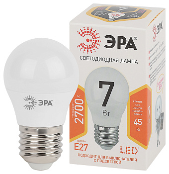 ЭРА LED P45-7W-827-E27 (диод, шар, 7Вт, тепл, E27)