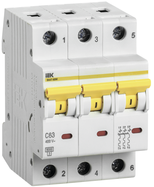 Купить IEK KARAT Выключатель автоматический ВА47-60M 3Р 16А 6кА С MVA31-3-016-C
