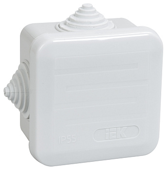 IEK Коробка КМ41236 распаячная для о/п 70х70х44 мм IP44 (RAL7035, 4 гермоввода, защелкивающаяся крышка)