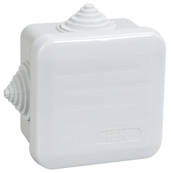 IEK Коробка КМ41236 распаячная для о/п 70х70х44 мм IP44 (RAL7035, 4 гермоввода, защелкивающаяся крышка)