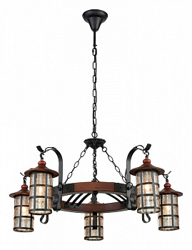 VELANTE 560-703-05 Люстра подвесная Дуб, Черный/Прозрачный E27 5*40W