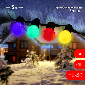ЭРА ERABL-MK5 Гирлянда Белт Лайт набор 5 м, 15 LED (шаг 30 см),мульт.,220 В, кауч. изол,IP65 (8/