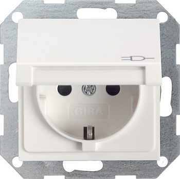 Gira S-55 Бел глянц Розетка 1-ая с/з,с затвором (shutter) и символом 041403
