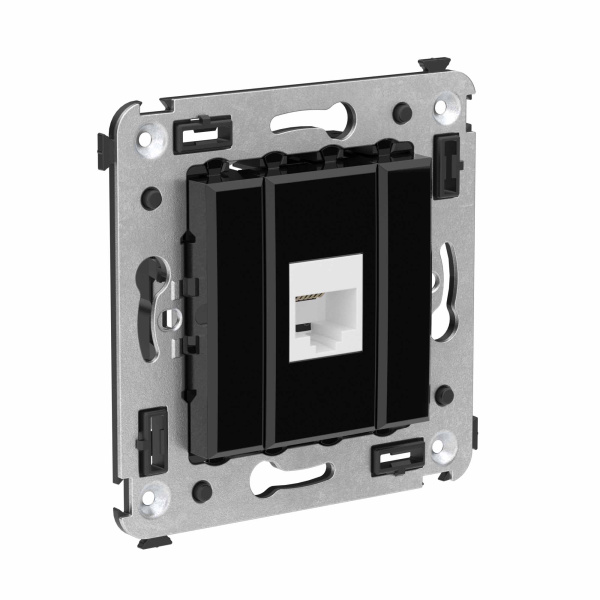 Купить DKC Телефонная розетка RJ-12 без шторки в стену одинарная, "Avanti", "Черный квадрат"