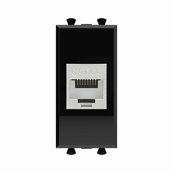 DKC Компьютерная розетка RJ-45 без шторки модульная, кат.6А экранированная, "Avanti", "Черный квадрат", 1 модуль