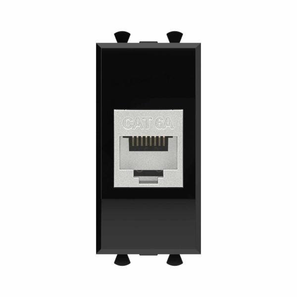 DKC Компьютерная розетка RJ-45 без шторки модульная, кат.6А экранированная, "Avanti", "Черный квадрат", 1 модуль