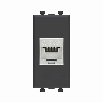 DKC Компьютерная розетка RJ-45 без шторки модульная, кат.6А экранированная, "Avanti", "Черный матовый", 1 модуль