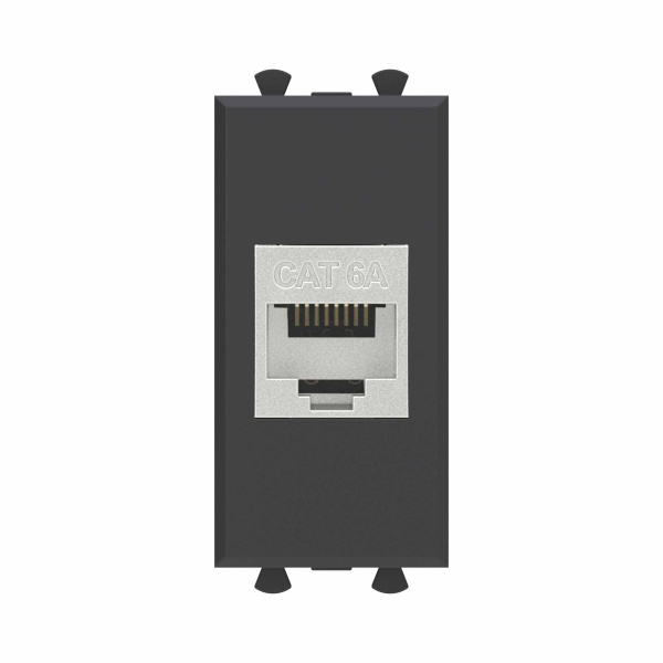 DKC Компьютерная розетка RJ-45 без шторки модульная, кат.6А экранированная, "Avanti", "Черный матовый", 1 модуль