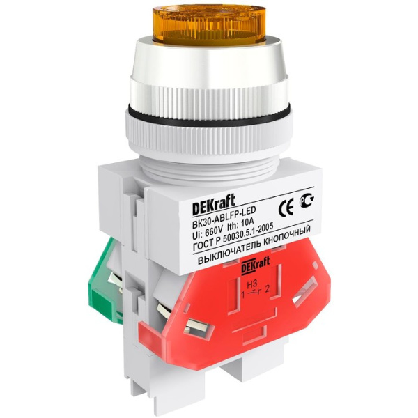 Dekraft Выключатель кноп. ABLF D30 ЖЕЛТЫЙ 220В ВK-30