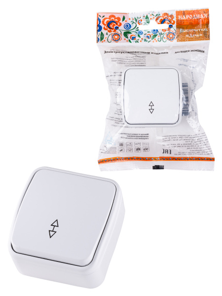 TDM Переключатель на 2 направления 1-кл. открытой установки IP20 10А, белый "Дача" Народная SQ1824-0003