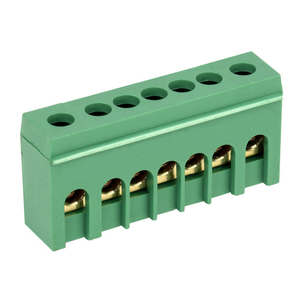 Шина PE «земля» в корпусном зеленом изоляторе на DIN-рейку 6x9 мм 7 групп Rexant 11-2321