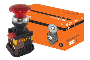 TDM Кнопка AELA-22 "Грибок" красный d22мм неон/230В 1з+1р SQ0704-0013