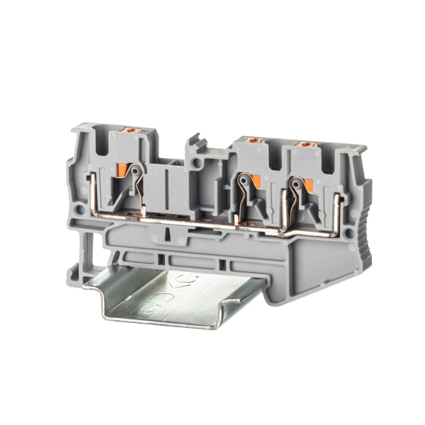 DKC Nuputuk Клемма проходная, зажим push-in, 3 точки подключения, 4 кв.мм, серая