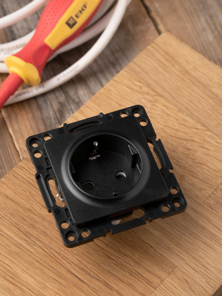 Купить EKF PROxima Стокгольм Черный Розетка с/з, о шторками, 16А