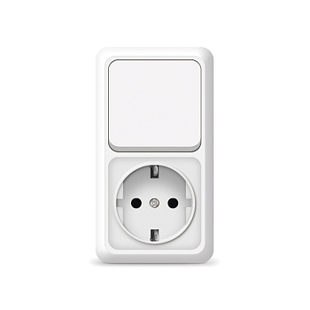 UNIVersal "Олимп" Блок Выключатель Бел 1 кл.+ Розеткас/з верт. О0038