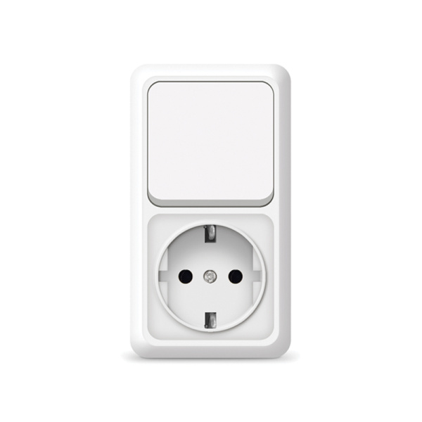 UNIVersal "Олимп" Блок Выключатель Бел 1 кл.+ Розеткас/з верт. О0038