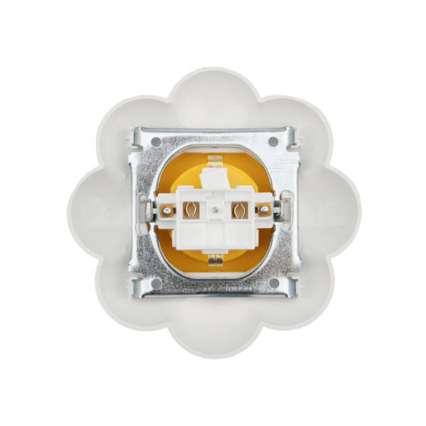 Купить Kranz Розетка одноместная HAPPY с/у, с заземлением и защитными шторками Ромашка, желтая/белая KR-78-0622