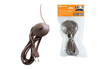 TDM Шнур с ножным выключателем и плоской вилкой ШУН01В ШВВП 2х0,75мм2 3,5м. коричневый "ЭКО" SQ1305-0066