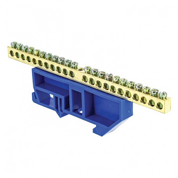 EKF PROxima Шина "0" N (6х9мм) 22 отверстия латунь синий изолятор на DIN-рейку