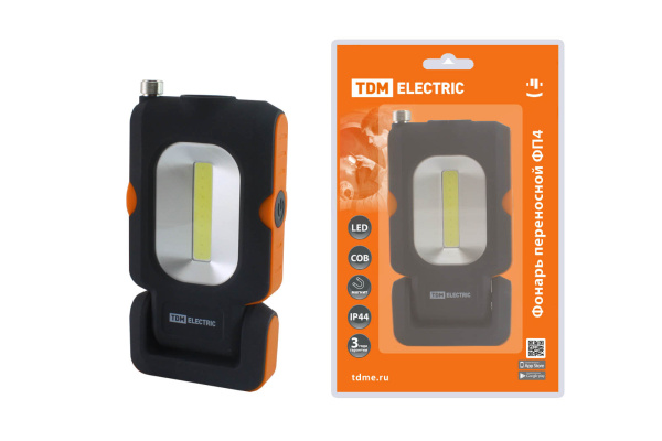 TDM Фонарь переносной светодиодный ФП4, 1 Вт LED+3 Вт COB, 110 лм, 3хААА, магн., телескоп, SQ0350-0098