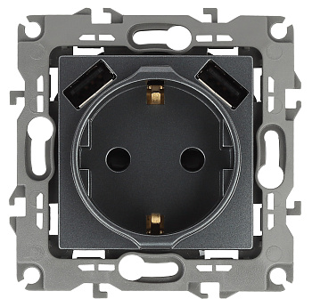 ЭРА 12-4109-12 Графит Розетка 2P+E 16A-250В, штор. с 2xUSB 5В-3А, 12