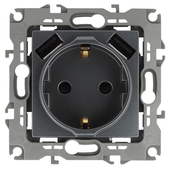 ЭРА 12-4109-12 Графит Розетка 2P+E 16A-250В, штор. с 2xUSB 5В-3А, 12
