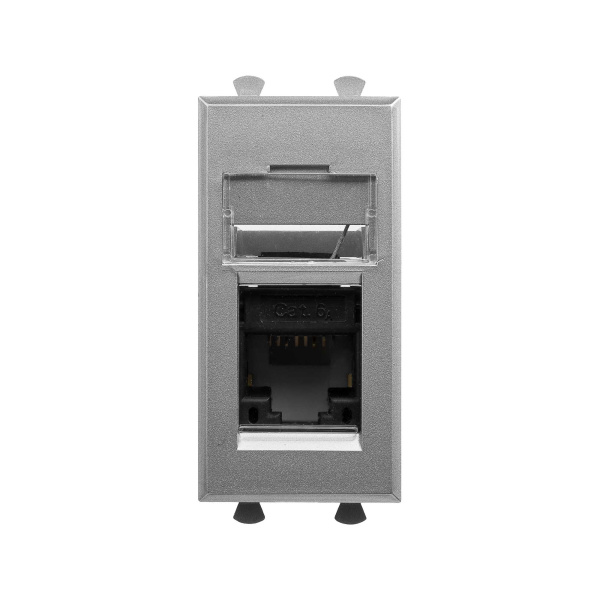 DKC Компьютерная розетка RJ-45 модульная, кат.6А, "Avanti", "Закаленная сталь", 1 модуль