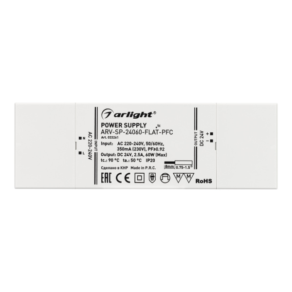 Купить Arlight Блок питания ARV-SP-24060-FLAT-PFC (24V, 2.5A, 60W) (IP20 Пластик, 5 лет) 033261