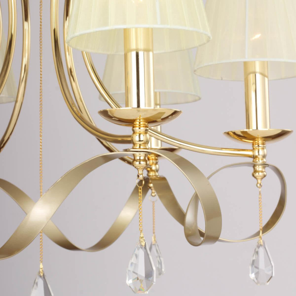 Купить Favourite подвесная люстра каркас цвета золотой, плафоны из светло-бежевой ткани, декоративные элементы из прозрачного хрусталя 2596-6P