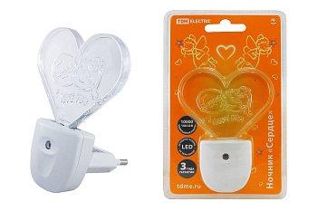 TDM Ночник "Сердце"  с датчиком  света,светодиодный, 0.3 Вт  220 В SQ0357-0008
