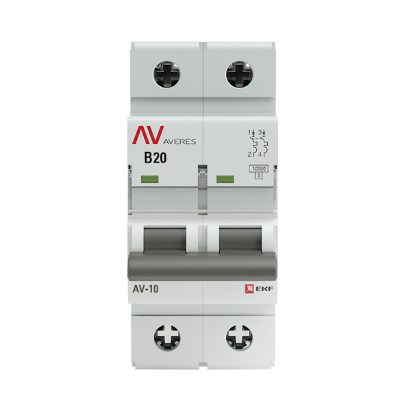Купить EKF Averes AV-10 Автоматический выключатель (B) 2P 20А 10kA mcb10-2-20B-av