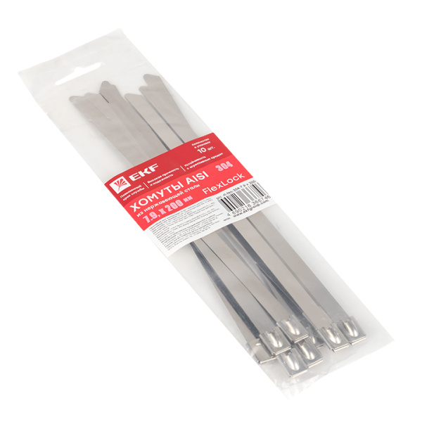 Купить EKF PROxima Хомут AISI 304 из нержавеющей стали, 7.9x200 (10 шт.) FlexLock