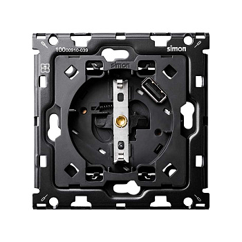 Simon 100 Кит 1 пост механизм 1 розетка Schuko с з/у USB SC 2.1А + суппорт 10010109-039