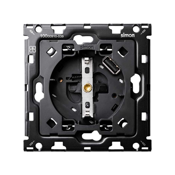 Simon 100 Кит 1 пост механизм 1 розетка Schuko с з/у USB SC 2.1А + суппорт 10010109-039