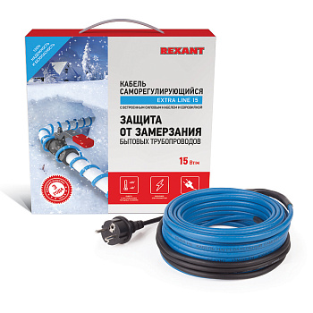 Греющий саморегулирующийся кабель на трубу 15MSR-PB 8M (8м/120Вт) Rexant 51-0619