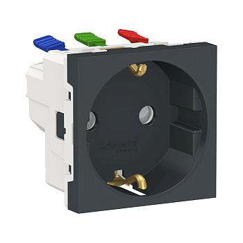 SE Unica Modular Антрацит Розетка с/з со шторками, с быстрозажимными клеммами, 16А 250В, 2 модуля NU305754