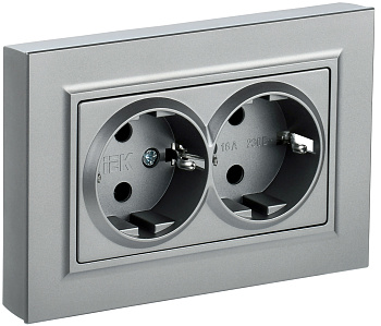 IEK BRITE Алюминий Розетка 2-м с/з без защ штор 16А в сборе РС12-3-БрА