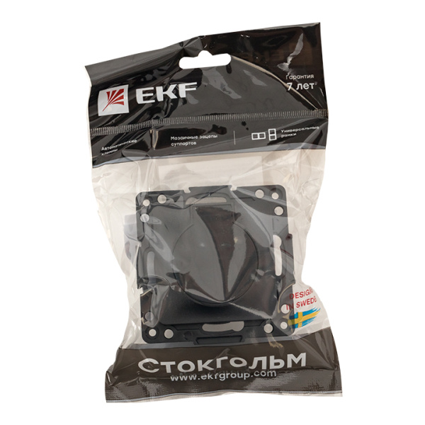 Купить EKF PROxima Стокгольм Черный Розетка с/з, со шторками и крышкой, 16А, IP44