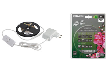TDM Комплект светодиодной ленты SMD2835-60 LED/м-12 В-4,8 Вт/м-IP20-6000 К (3 м), 18 Вт SQ0331-0224