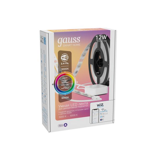 Gauss Лента Smart Home 12W 1000lm 3000-6000К 100-240V IP20 3м RGBW+изм.цвет.темп.+дим. LED 5010122