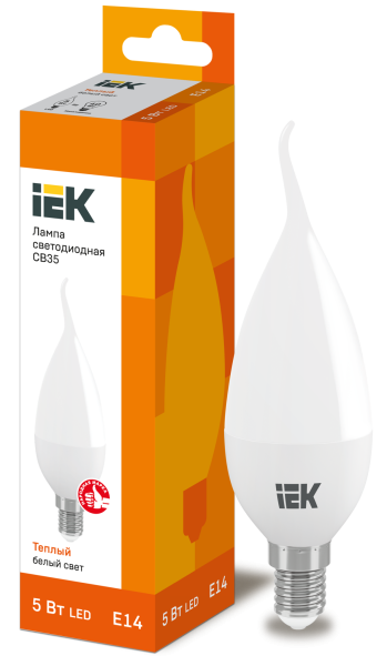 Купить IEK Лампа светодиодная ECO CB35 свеча на ветру 5Вт 230В 3000К E14