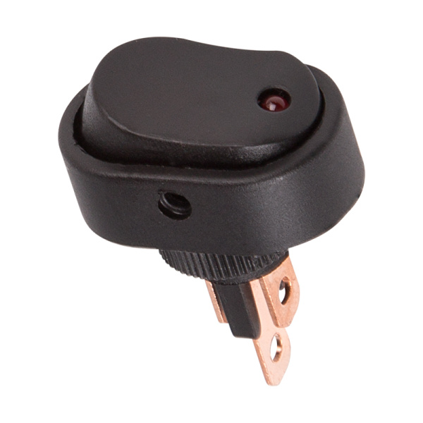 Выключатель клавишный 12V 20А (3с) ON-OFF черный ОВАЛ с красной LED подсветкой Rexant 36-2670